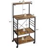 Kitchen Utility Storage Shelf Microwave Stand Cart on Wheels with Side Hooks