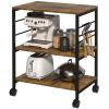 Kitchen Microwave Cart; 3-Tier Kitchen Utility Cart Vintage Rolling Bakers Rack with 5 Hooks for Living Room Decoration