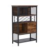 Industrial Bar Cabinet with Wine Rack for Liquor and Glasses;  Wood and Metal Cabinet for Home Kitchen Storage Cabinet