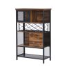 Industrial Bar Cabinet with Wine Rack for Liquor and Glasses;  Wood and Metal Cabinet for Home Kitchen Storage Cabinet