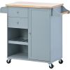 K&K Store Kitchen Cart with Spice Rack ; Towel Rack & Two Drawers; Rubber wood top; Kitchen Island with 4 Wheels for Dining Rooms Kitchens Living Room