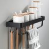 Black Hook Frame Wall-mounted Kitchen Shelf Hanging Rod Space Aluminum Hanger Storage Rack Home Condiment Rack