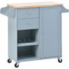 K&K Store Kitchen Cart with Spice Rack ; Towel Rack & Two Drawers; Rubber wood top; Kitchen Island with 4 Wheels for Dining Rooms Kitchens Living Room