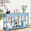 Console Sofa Table with Ample Storage; Retro Kitchen Buffet Cabinet Sideboard with Open Shelves and 3 Drawers; Accent Storage Cabinet for Entryway/Liv