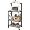 Kitchen Utility Storage Shelf Microwave Stand Cart on Wheels with Side Hooks