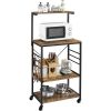 Kitchen Utility Storage Shelf Microwave Stand Cart on Wheels with Side Hooks